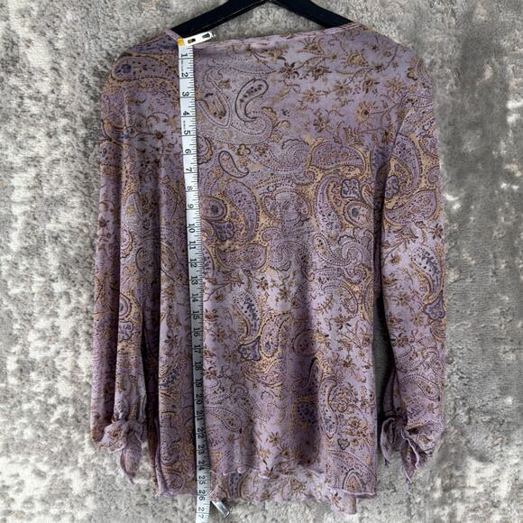 Biyaycda Size L Floral Print Scoop Neck Keyhole Top Purple Long Sleeve - Picture 2 of 5